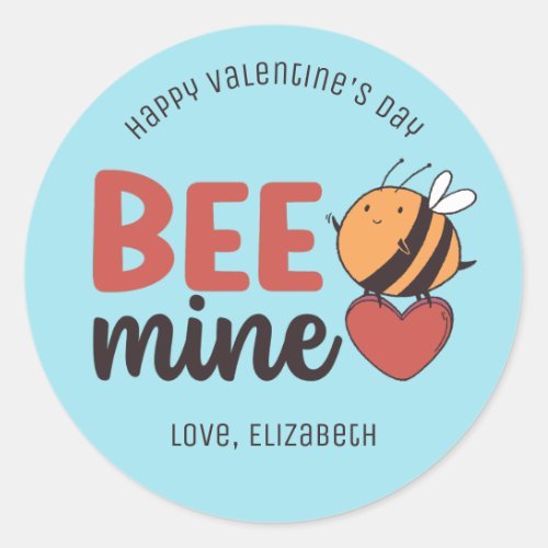 Bee Mine Red Heart Funny Pun Cute Valentines Day Classic Round Sticker