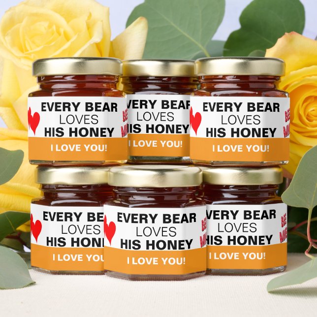 Bee Mine Red Hearts Bear Loves His Honey  Honey Jar Favors (Insitu)