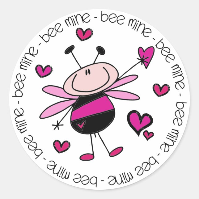 Bee Mine Valentine Classic Round Sticker (Front)