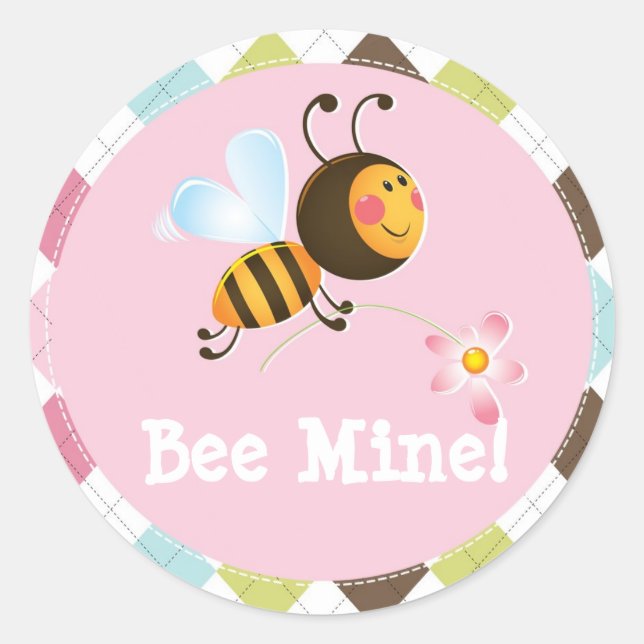 Bee Mine | Valentine's Day Classic Round Sticker (Front)