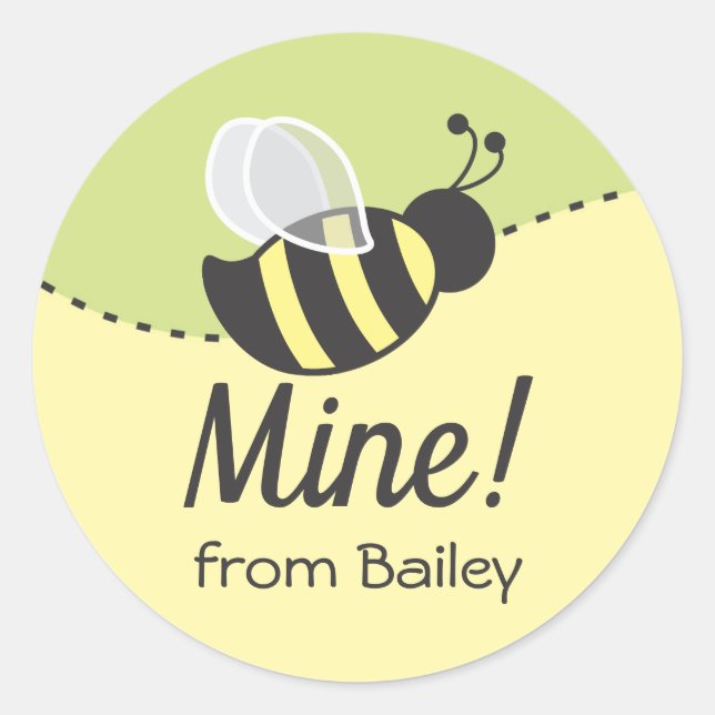 Bee Mine Valentine's Day Favor Label Round Sticker (Front)