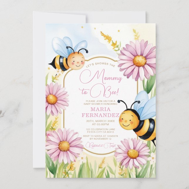 Bee Mommy to Bee Baby Shower Pink Sunflowers  Invitation (Front)