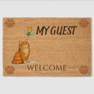Bee My Guest Welcome Cute Orange Tabby Cat Doormat Fiber Doormat