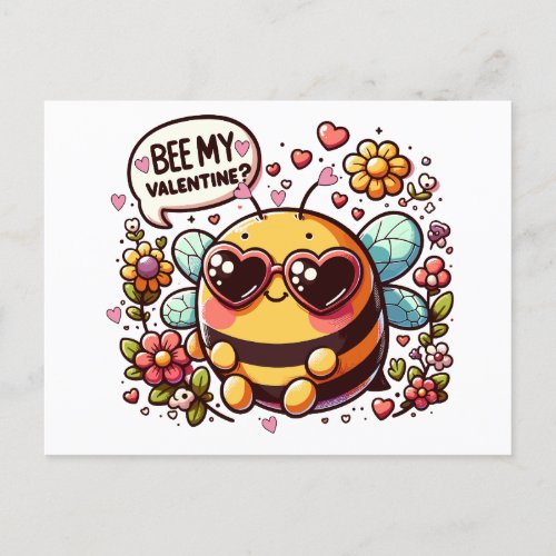 Bee My Valentine _ Charming Bee Valentines  Holiday Postcard