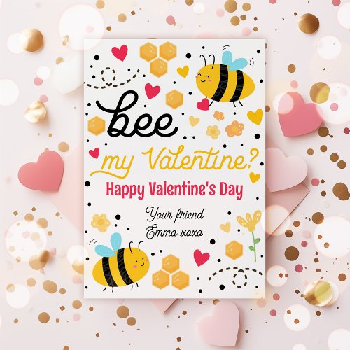 Bee My Valentine Cute Bee Valentine Classroom Card