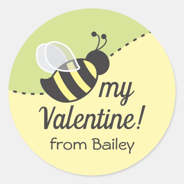 Bee My Valentine Favor Label Round Sticker (Front)