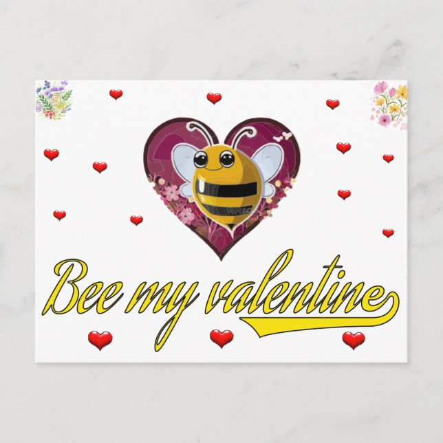 bee my valentine my heart postcard (Front)