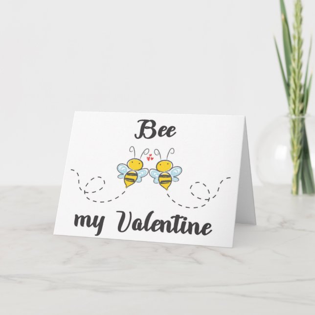 Bee my Valentine word pun with cute bees Holiday Card (Front)