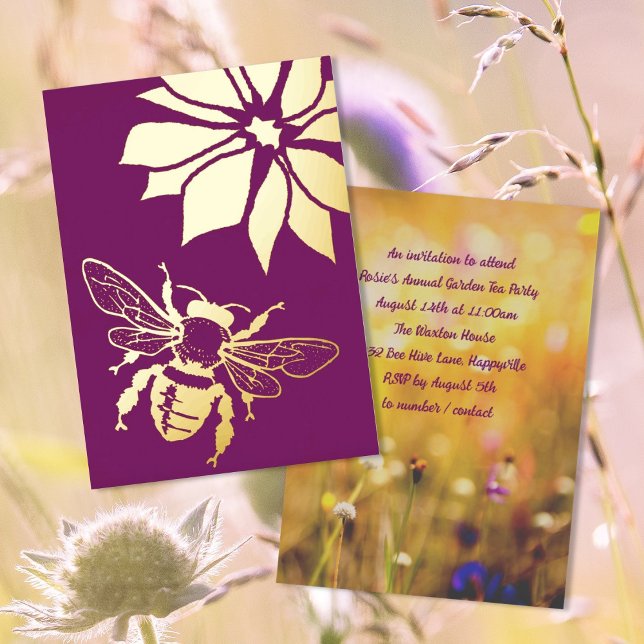 Bee n Flower Garden Outdoor Event Foil Invitation (Creator Uploaded)