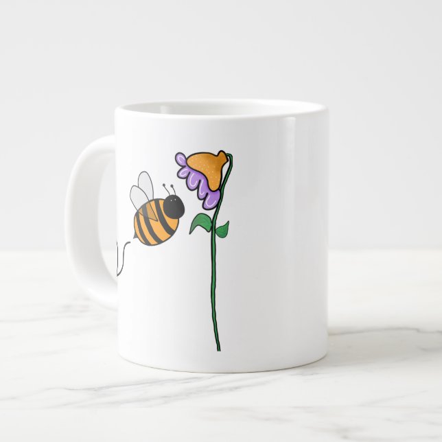 Bee N Flower Hand Drawn Doodle Giant Coffee Mug (Front Left)