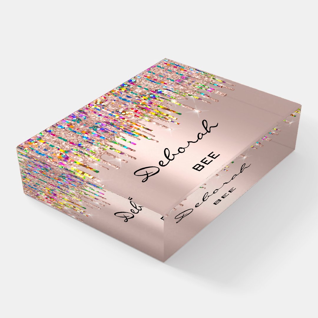 Bee NAME MEANING Holograph Rose Unicorn DRIPS Paperweight Zazzle