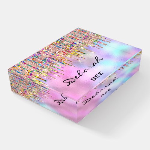 Bee  NAME MEANING Holograph Rose Unicorn pink Paperweight