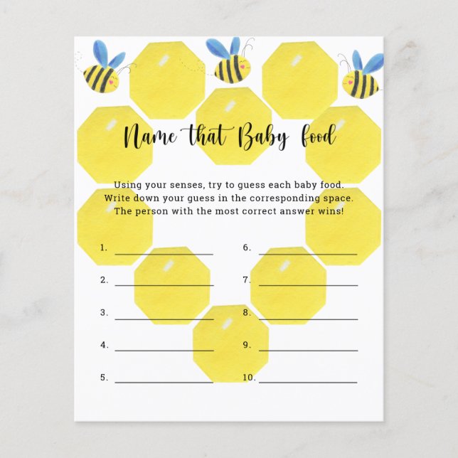 Bee - Name that baby Food shower game (Front)