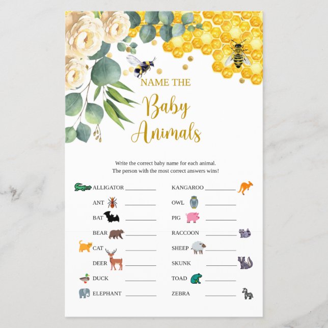 Bee Name the Baby Animals Game Card  Flyer (Front)