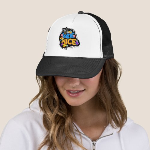 BEE NICE FLORAL COLORFUL FLOWERS  TRUCKER HAT