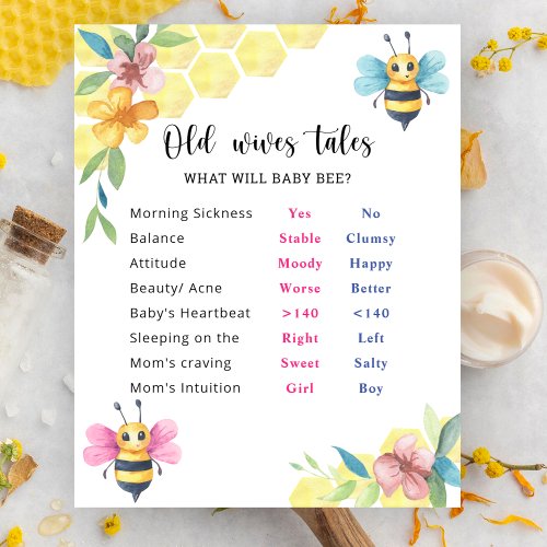 Bee Old Wives Tales Gender Reveal Board  Poster