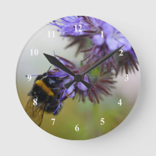Bee on a Blue Tansy Acrylic Wall Clock