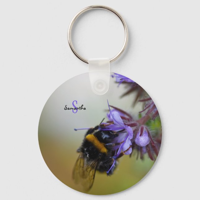 Bee on a Blue Tansy Keychain (Front)