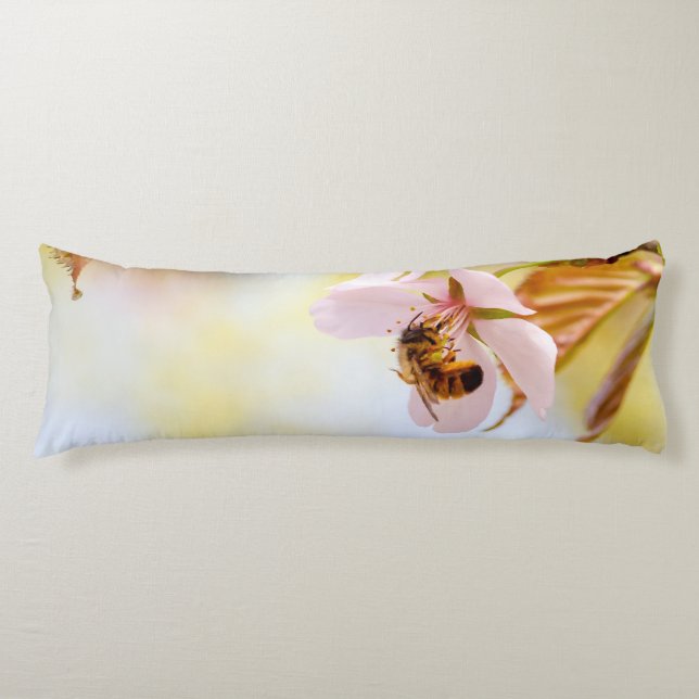 Bee On A Cherry Flower Body Pillow (Front)