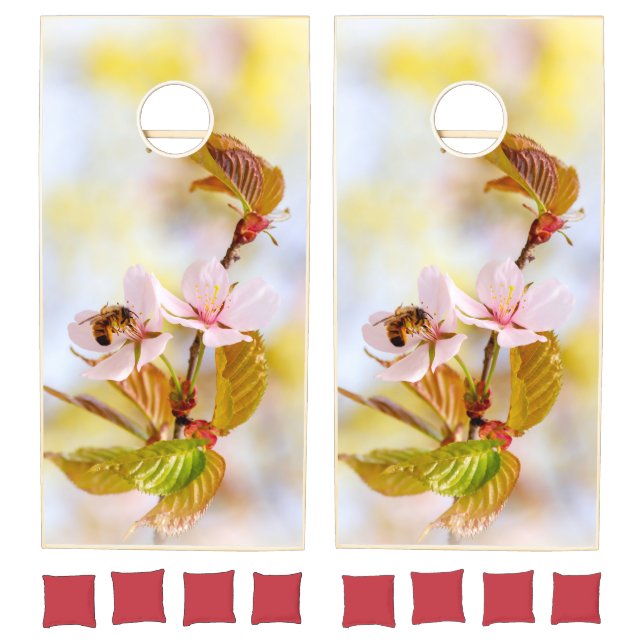 Bee On A Cherry Flower Cornhole Set (Set)