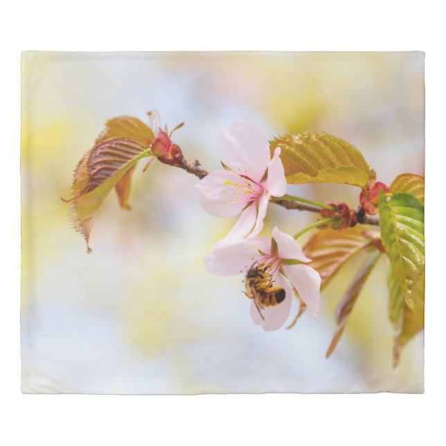 Bee On A Cherry Flower Duvet Cover (Front)