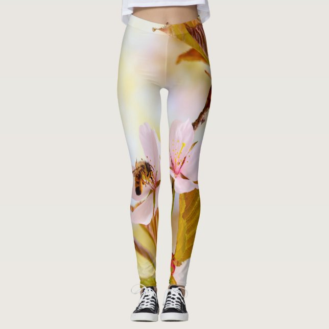 Bee On A Cherry Flower Leggings (Front)
