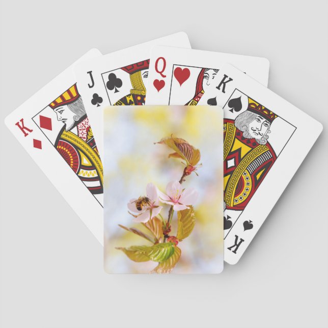 Bee On A Cherry Flower Poker Cards (Back)