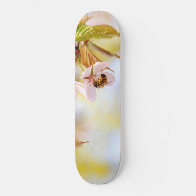 Bee On A Cherry Flower Skateboard Deck (Front)