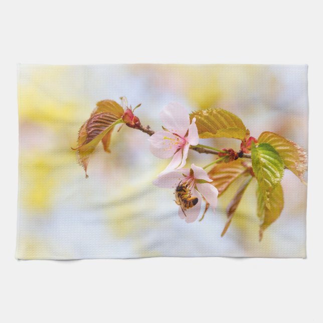 Bee On A Cherry Flower Towel (Horizontal)