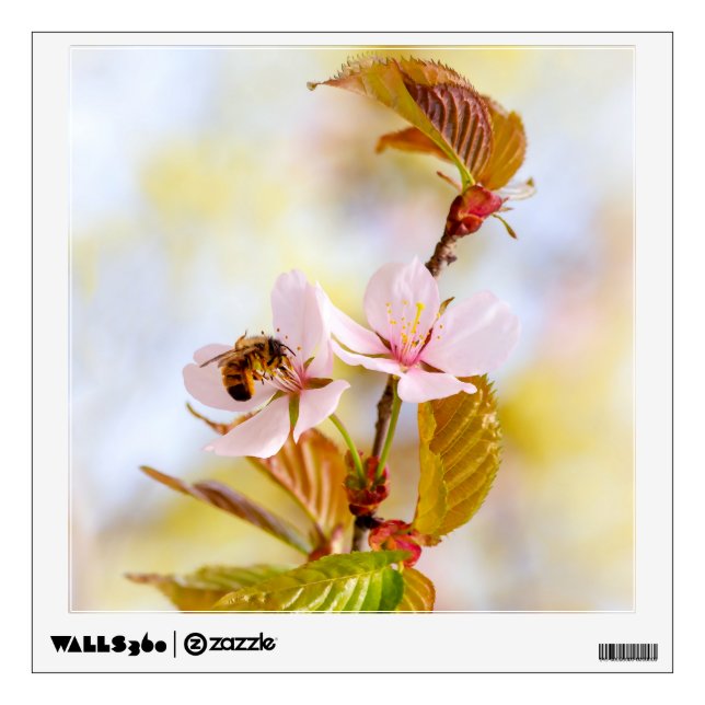 Bee On A Cherry Flower Wall Decal (Front)