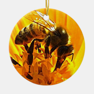 Bee on a Flower Ceramic Ornament