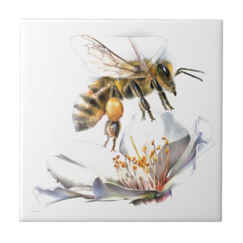 Bee on a flower ceramic tile