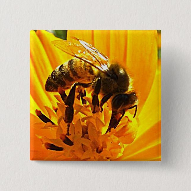 Bee on a Flower Pinback Button (Front)