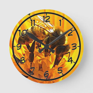 Bee on a Flower Round Clock