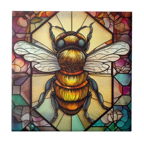 Bee on a Stained Glass Ceramic Tile