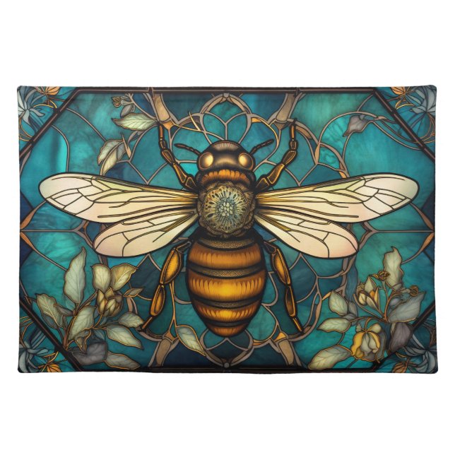 Bee On A Stained Glass Window Cloth Placemat (Front)