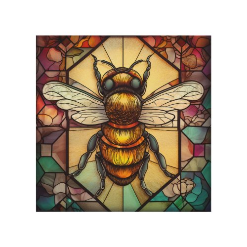 Bee on a Stained Glass Wood Wall Art