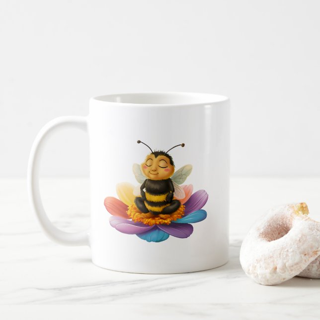 Bee On A Vibrant Flower Doing Yoga Coffee Mug (With Donut)