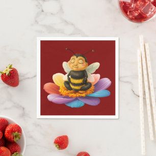 Bee On A Vibrant Flower Doing Yoga Napkins
