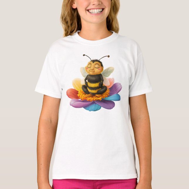 Bee On A Vibrant Flower Doing Yoga  T-Shirt (Front)