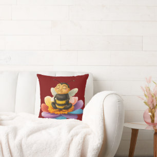 Bee On A Vibrant Flower Doing Yoga Throw Pillow
