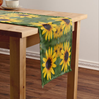 Bee On Black Eyed Susan Flower Abstract Art Short Table Runner