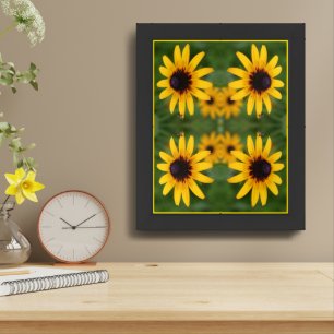 Bee On Black Eyed Susan Flower Abstract Framed Art