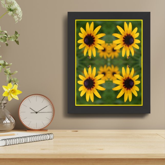 Bee On Black Eyed Susan Flower Abstract Framed Framed Art (Table Top)