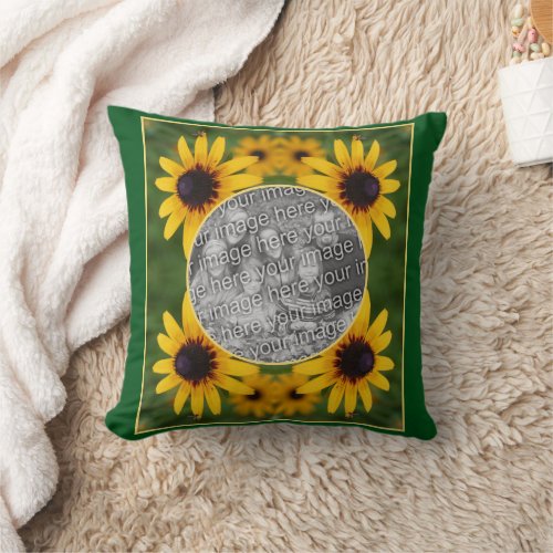 Bee On Black Eyed Susan Flower Add Your Photo Throw Pillow