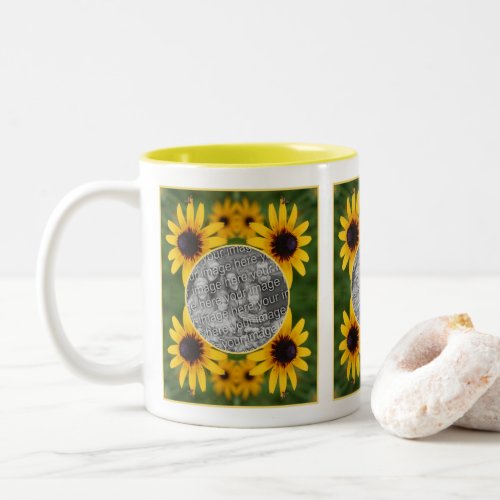 Bee On Black Eyed Susan Flower Add Your Photo Two_Tone Coffee Mug