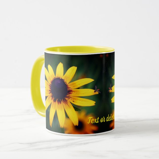 Bee On Black Eyed Susan Flower Personalized Mug (Front Left)
