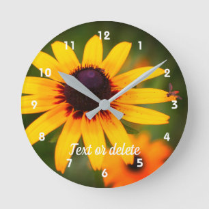 Bee On Black Eyed Susan Flower Personalized  Round Clock