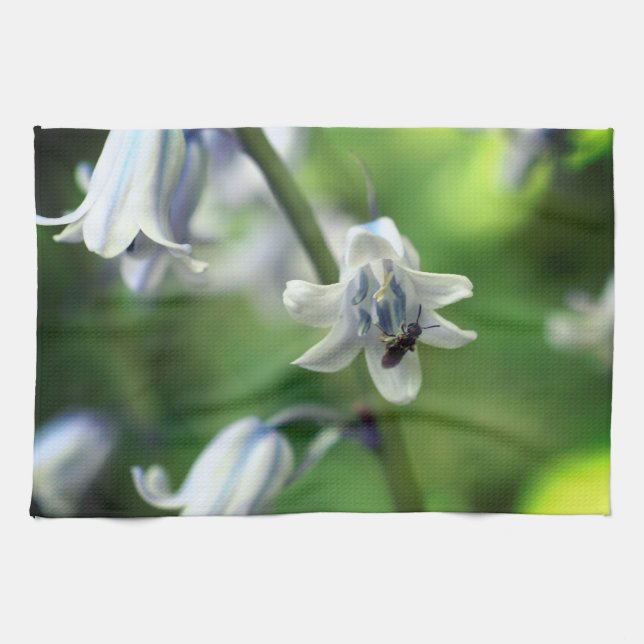 Bee On Bluebell Flower Close Up  Kitchen Towel (Horizontal)