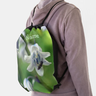 Bee On Bluebell Flower Close Up Personalized Drawstring Bag